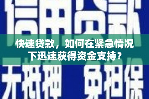 大安快速贷款，如何在紧急情况下迅速获得资金支持？