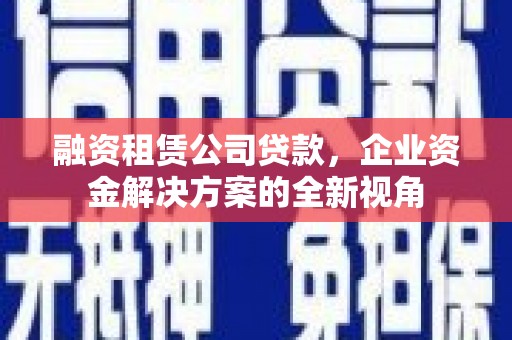大安融资租赁公司贷款，企业资金解决方案的全新视角